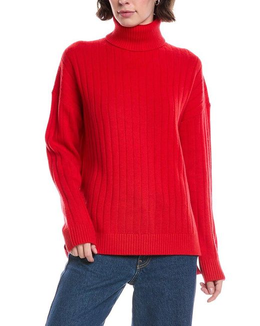 Theory Red Rib Turtleneck Wool & Cashmere-Blend Sweater Pullover