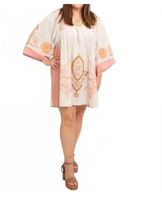 Bluivy Women's Pink Boho Embroidered Babydoll Mini Dress Bluivy Women's Pink Boho Embroidered Babydoll Mini Dress