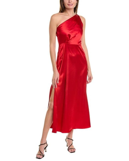 Rachel Parcell Red One-shoulder Satin Midi Dress