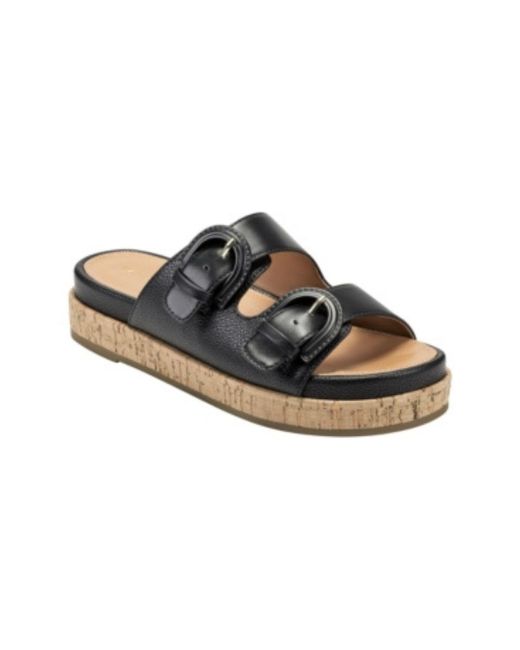 Bandolino Brown Merla Slide Leather Slip On Flatform Sandals Jobb2051