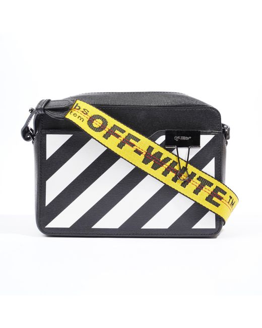 Off-White c/o Virgil Abloh Black Off White Diagonal Camera Bag / White Leather Shoulder Bag