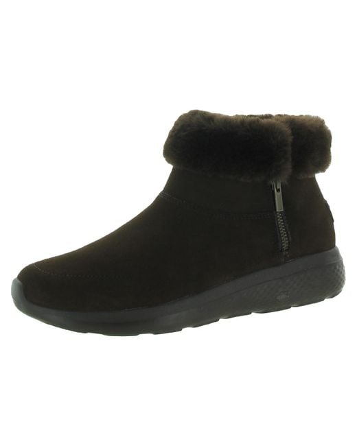 Skechers On The Go City 2- Enchanted Leather Faux Fur Ankle Boots in Black  | Lyst