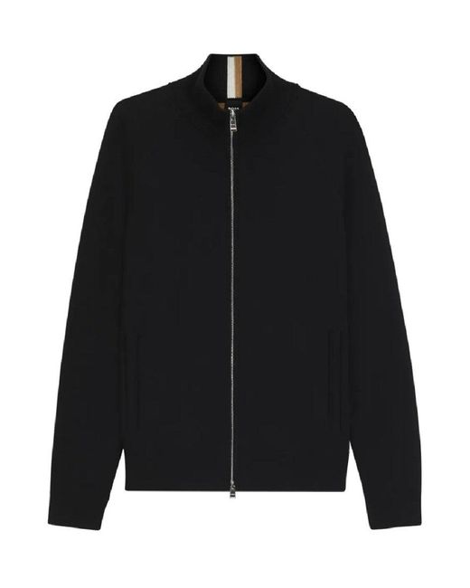 BOSS Men's Black Bomber Jacket With Ribbed Collar