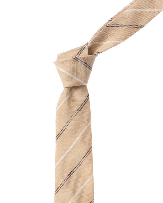 Brunello Cucinelli White Beige Diagonal Stripe Linen Tie for men