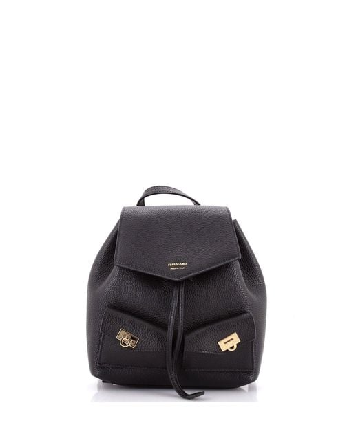 Ferragamo Black Multipocket Drawstring Backpack Leather Mini