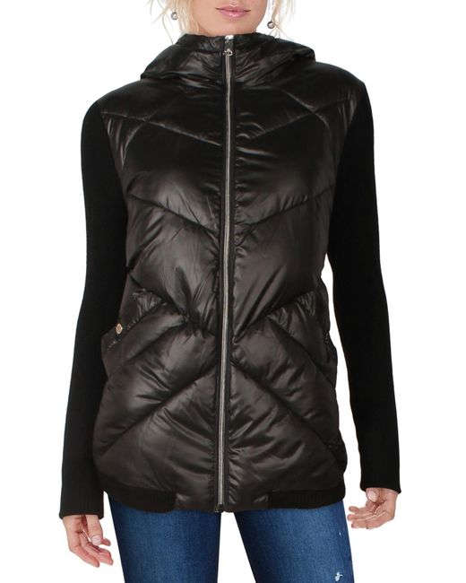 Kenneth Cole Quilted Hooded Puffer Jacket in Black | Lyst