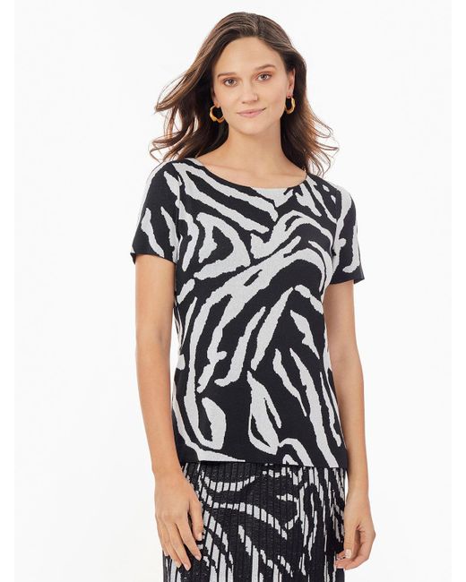 Misook Black Short Sleeve Zebra Soft Knit Top