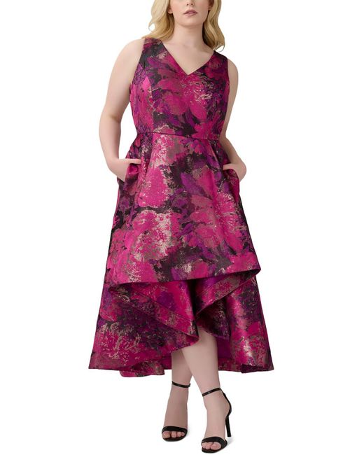 Adrianna Papell Purple Plus Jacquard Sleeveless Midi Dress