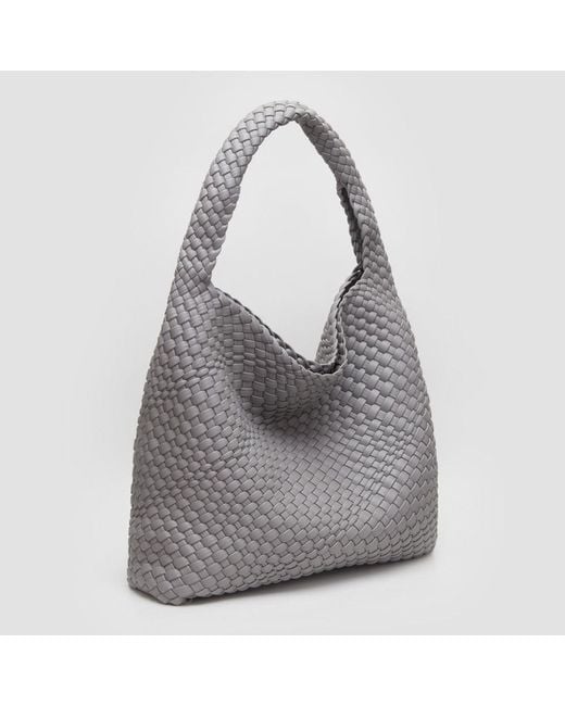 Fashnzfab Gray Faux Leather Braided Hobo Shoulder Bag With Pouch