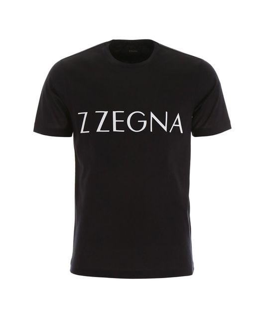 Zegna Black Logo Short Sleeve Cotton T-shirt for men