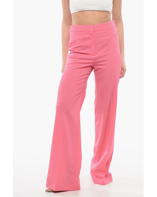 Stella McCartney Pink Stretch Wool Pants With High Waist