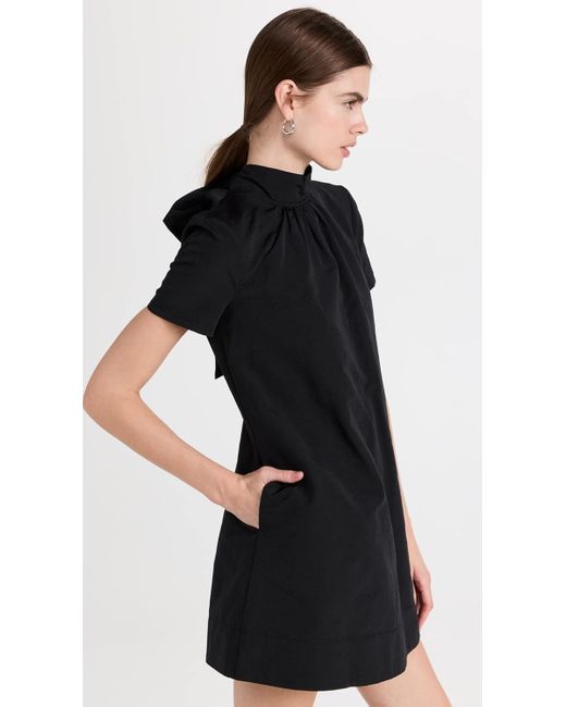 Staud Black Ilana Mock Neck Short Sleeves Mini Dress