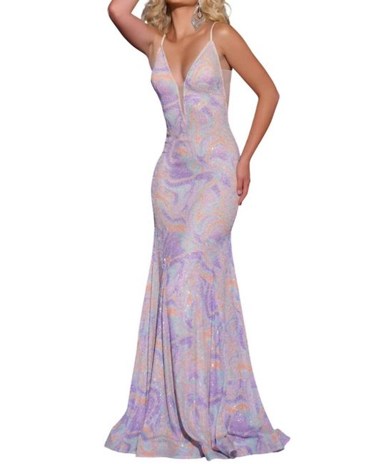 Jovani Purple Mermaid V Neckline Prom Gown