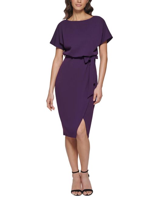 Kensie Purple Blouson Split Wrap Dress