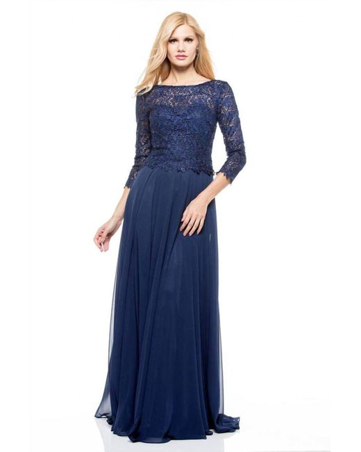 Marsoni by Colors Blue Embroidered 3/4 Sleeve Top Gown