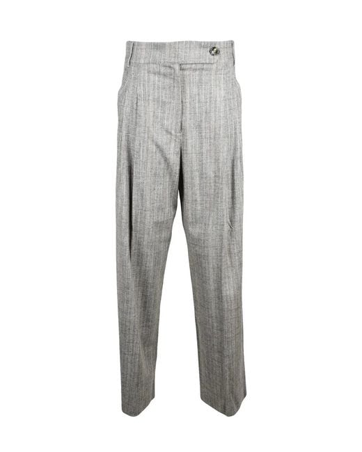 Marella Gray Tailored Trousers With Subtle Checkered Pattern