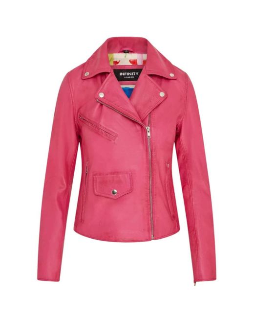 TruClothing Pink Real Leather Brando Style Biker Jacket