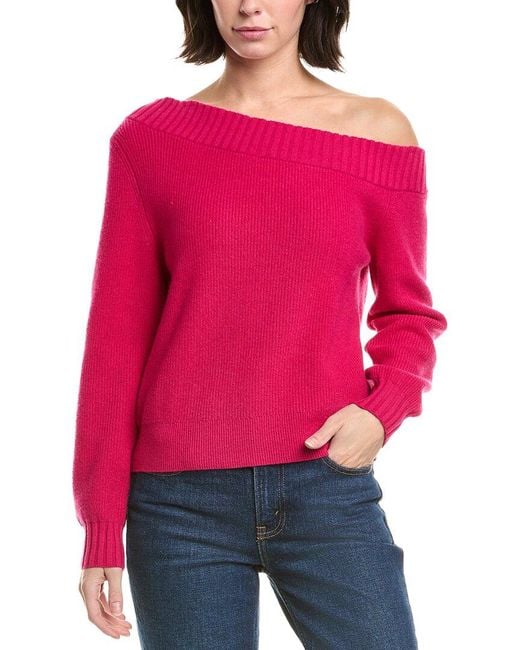 MILLY Red Off-shoulder Wool Sweater