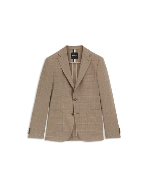Boss Brown Checked Slim-Fit Jacket for men
