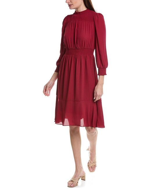 Nanette Lepore Red Crepe Chiffon Midi Dress