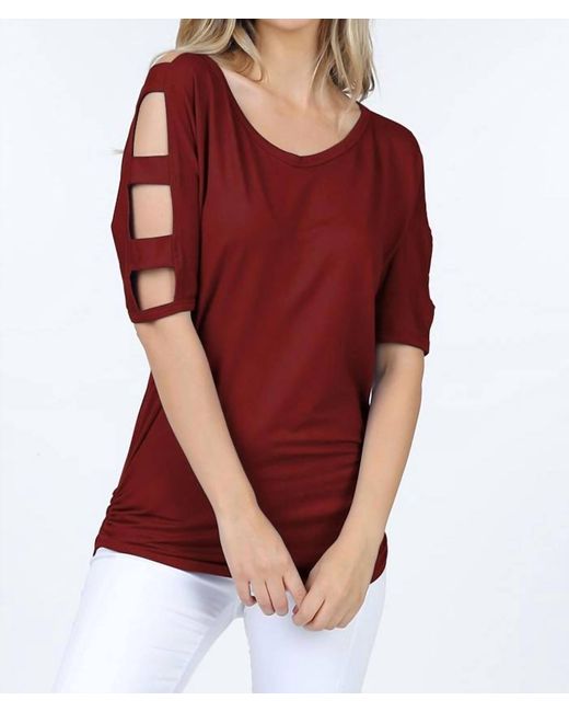 shop basic Red V Neck Short Sleeve Top With Arm Cut