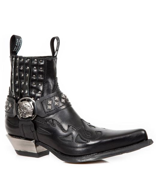 New Rock Brown M.7950-S1 Ankle Boots Western Goth Skull Stud for men