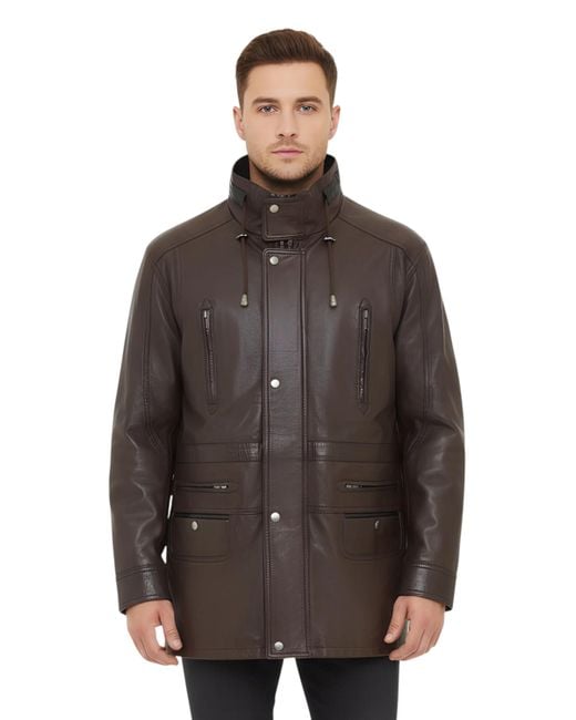 Infinity Leather Brown Soft Italian Leather Parka Coat-Gatton for men