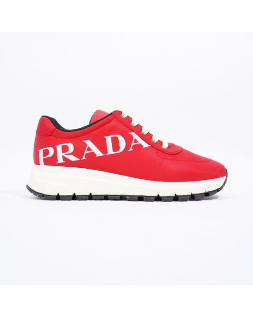 Prada Red Low Top Sneaker /re Nylon