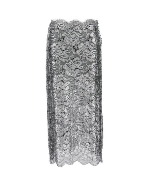 Rabanne Gray Lacquered Transparent Lace Maxi Skirt