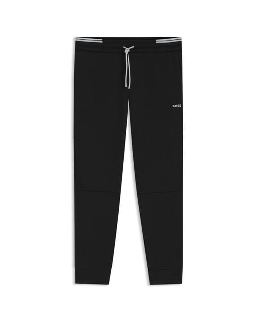 Boss Black Cotton Tracksuit Bottoms With Striped Trims for men