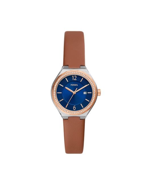 Fossil Leather Eevie Threehand Date, Stainless Steel Watch in Brown Lyst Fossil Leather Eevie Threehand Date, Stainless Steel Watch in Brown Lyst