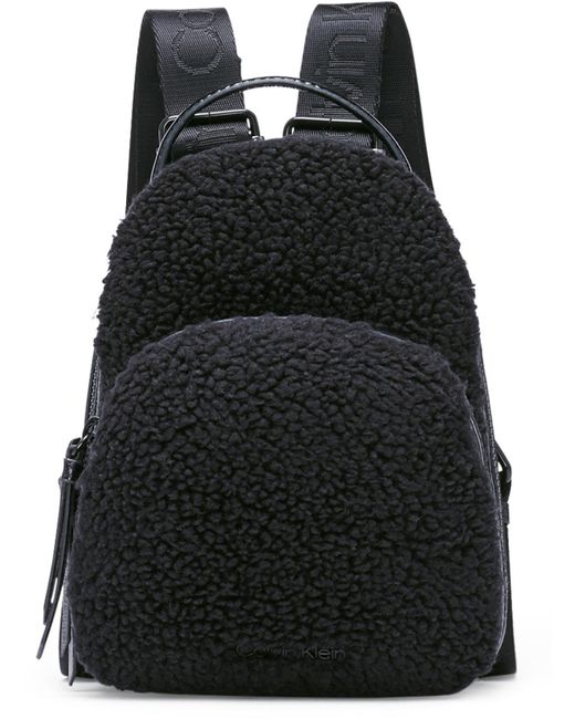 Calvin Klein Black Astatine Patent Sherpa Backpack