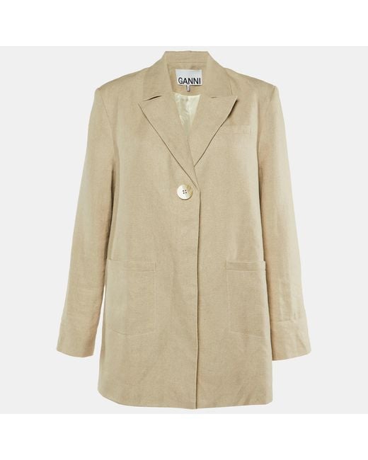Ganni Women's Natural Neutral Linen Button Front Oversized Jacket