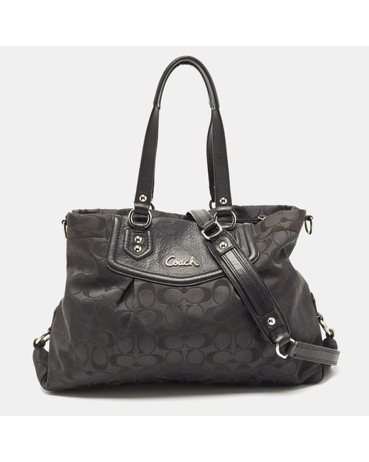 COACH Black Signature Fabric And Leather Ashley Shoulder Bag