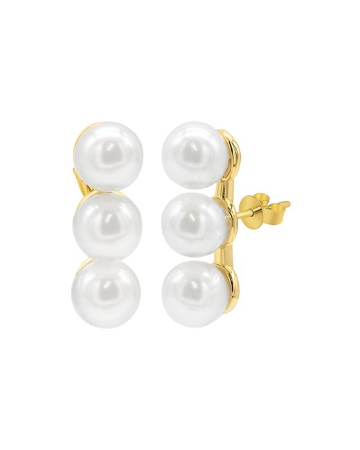 Adornia White 14k Gold Plated Oversized Pearl Bar Studs Earrings