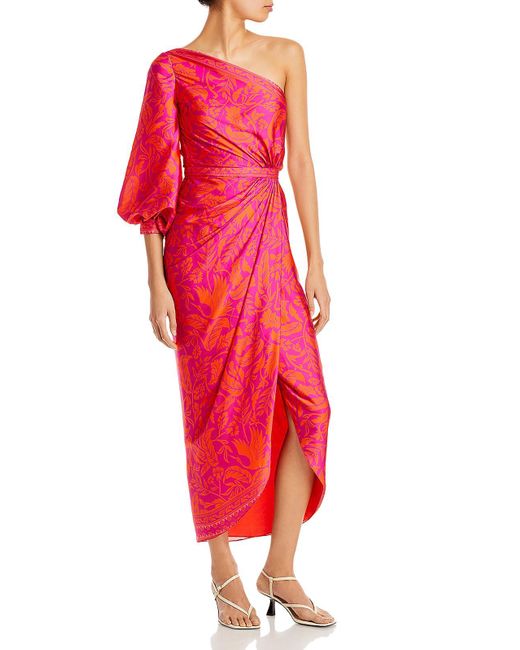 ANDRES OTALORA Red Printed Satin Evening Dress