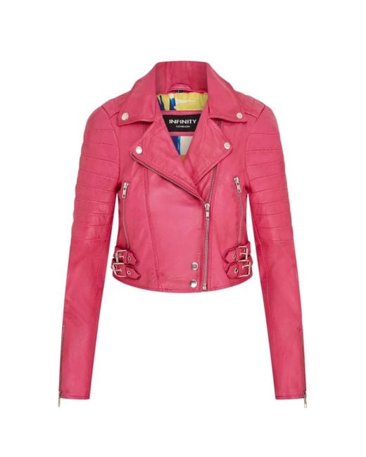 TruClothing Pink Real Leather Short Cropped Length Brando Style Biker Jacket