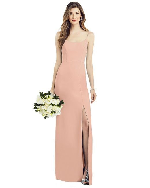 After Six White Spaghetti Strap V-back Crepe Gown With Front Slit