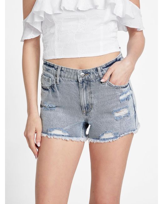 Guess Factory Blue Eco Emely Destroyed Shorts