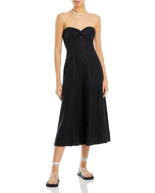 Madewell Black Linen Smocked Midi Dress