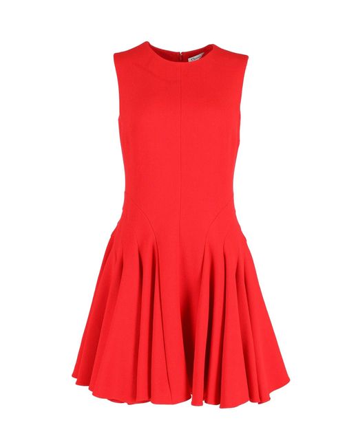 Dior Dior Sleeveless Flared Mini Dress In Red Wool