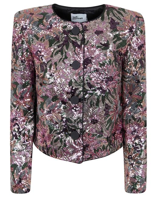 Self-Portrait Multicolor Floral Sequin Jacket