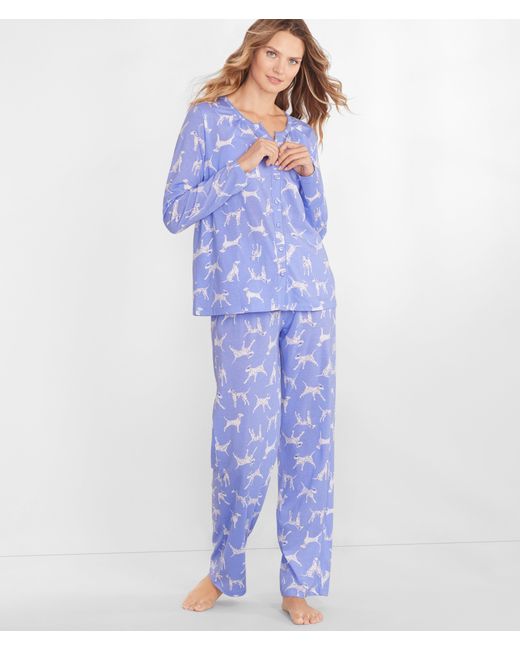 Karen Neuburger Blue Cardigan Jersey Knit Pajama Set