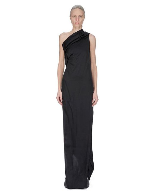Rick Owens Black Floor-Length Asymmetrical Charmeuse Dress