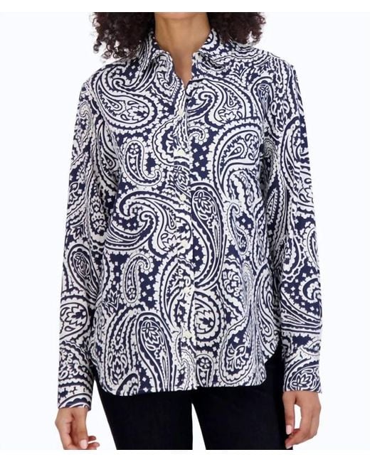 Foxcroft Women's Blue Meghan No Iron Paisley Shirt