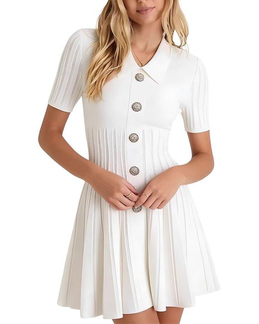 LEON GORI White Solid Mini Dress