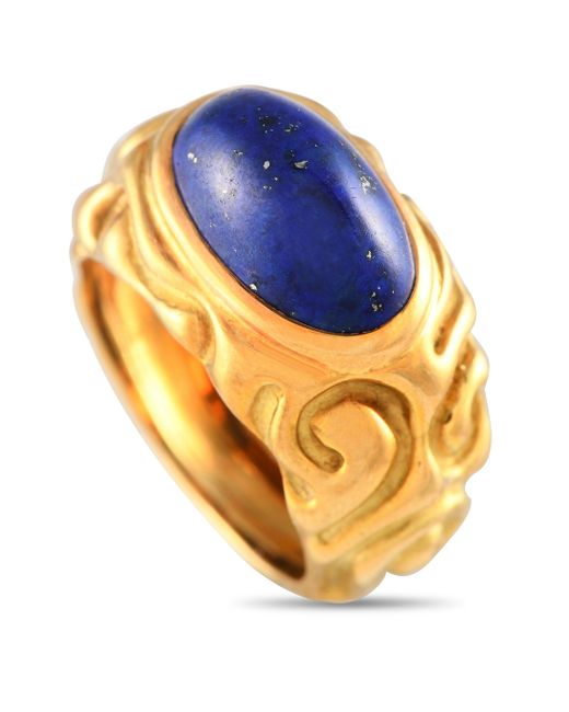 Elizabeth Gage Metallic 18k Yellow Lapis Lazuli Carved Ring Eg05-041624