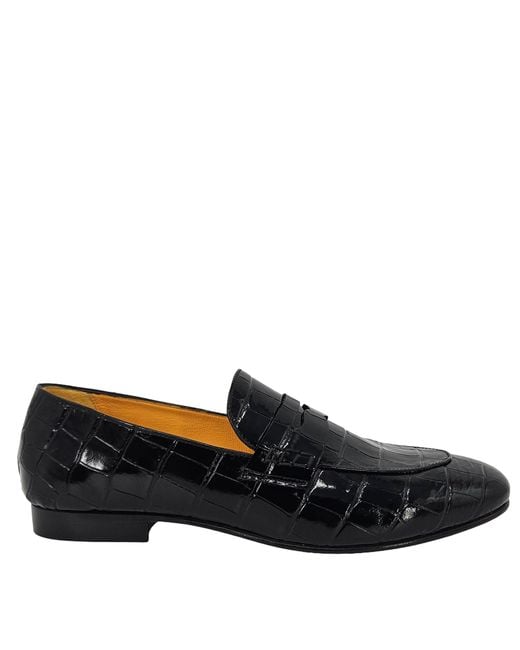 Madison Maison Black Flat Croc Embossed Loafer