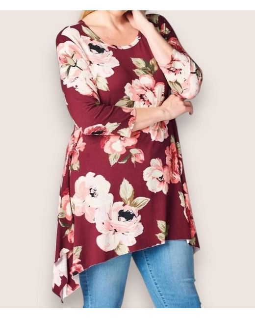 Odd Red Floral Swing Top