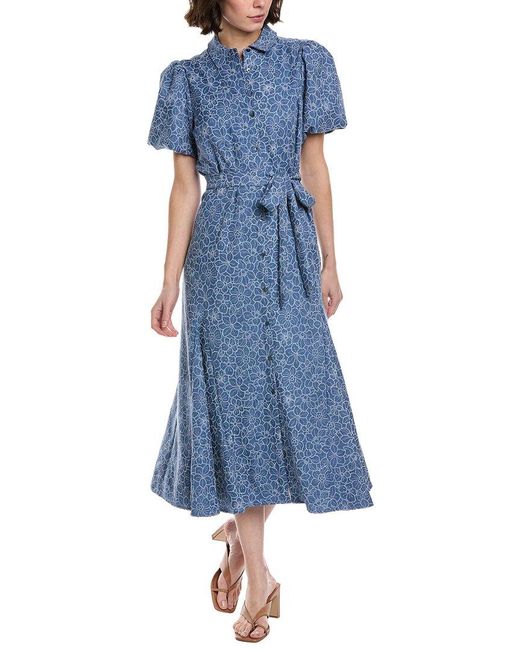 Cece Blue Daisy Chambray Button Front Maxi Dress
